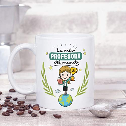 MUGFFINS Taza Profesora (Mujer) - La Mejor Profesora del Mundo - Regalos Originales para Profesoras y Maestras - Cerámica 350 ml / 11oz