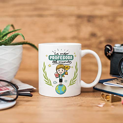 MUGFFINS Taza Profesora (Mujer) - La Mejor Profesora del Mundo - Regalos Originales para Profesoras y Maestras - Cerámica 350 ml / 11oz