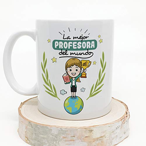 MUGFFINS Taza Profesora (Mujer) - La Mejor Profesora del Mundo - Regalos Originales para Profesoras y Maestras - Cerámica 350 ml / 11oz