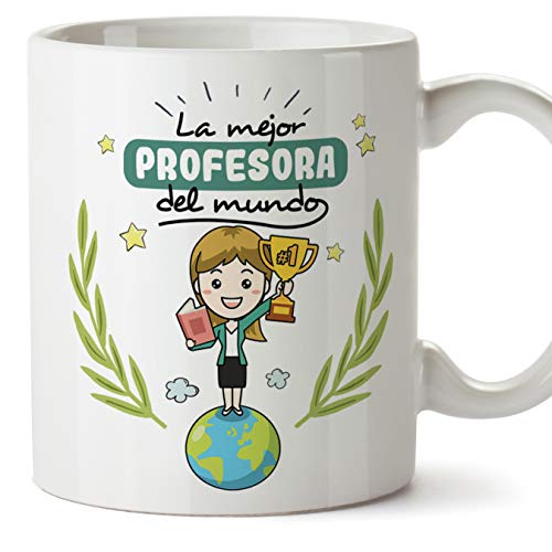 MUGFFINS Taza Profesora (Mujer) - La Mejor Profesora del Mundo - Regalos Originales para Profesoras y Maestras - Cerámica 350 ml / 11oz