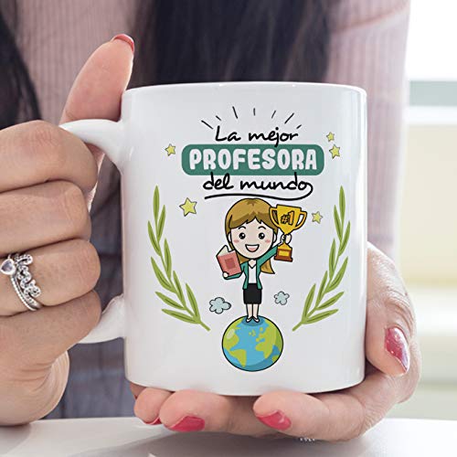 MUGFFINS Taza Profesora (Mujer) - La Mejor Profesora del Mundo - Regalos Originales para Profesoras y Maestras - Cerámica 350 ml / 11oz