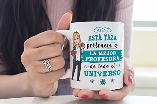 MUGFFINS Taza Profesora (Mujer) - La Mejor Profesora del Universo - Regalos Originales para Profesoras y Maestras - Cerámica 350 ml / 11oz