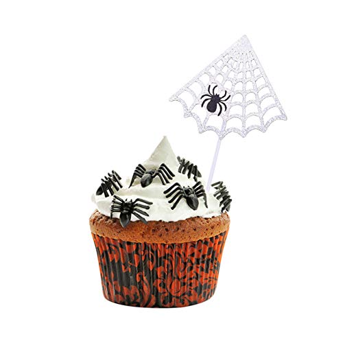 MUGYLSQ Decoración de Halloween Spider Webs Cake Topper Cupcake Insert Cards para Halloween Festival Party Cake Decoración Suministros