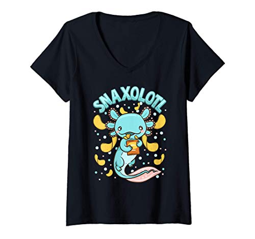 Mujer Cute & Funny Snaxolotl Adorable Snacking Axolotl Camiseta Cuello V