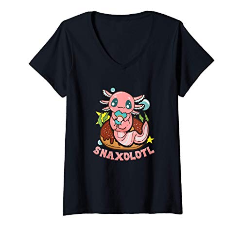 Mujer Cute & Funny Snaxolotl Adorable Snacking Axolotl Camiseta Cuello V