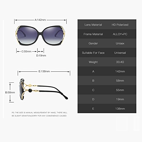 MUJUN 2019 Moda Gafas de Sol polarizadas para Mujeres Diseñador de la Marca de Calidad 2018 UV400 Gafas de Sol de Gran tamaño con Montura de Cristal para Mujeres (Color : 2)