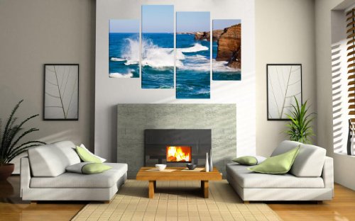 Multi Split Panel arte en lienzo Art – Arcos de piedra alta marea Waves Crashing costeras mar océano azul cielo Cliff – Art Depot Outlet – 4 Panel – 101 cm x 71 cm (40 "x28")