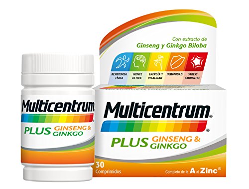 Multicentrum Plus Pfizer, Complemento Alimenticio con 13 Vitaminas, 8 Minerales, Ginseng y Ginkgo Biloba, para Adultos a partir de 18 años - 30 Comprimidos