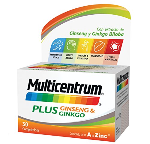 Multicentrum Plus Pfizer, Complemento Alimenticio con 13 Vitaminas, 8 Minerales, Ginseng y Ginkgo Biloba, para Adultos a partir de 18 años - 30 Comprimidos