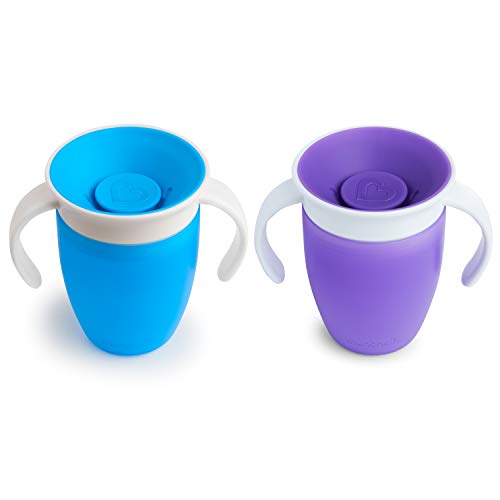 Munchkin Miracle 360°- Vaso Antiderrames Entrenamiento con Asas, azul/morado, 207ml, 2 uds