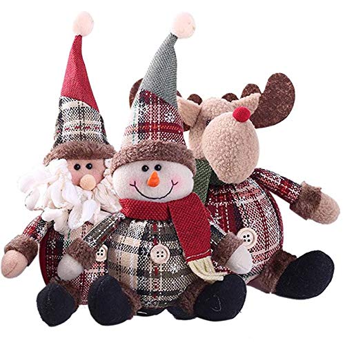 Muñecos De Peluche Navideños, Decoraciones Adorno Navideño De Muñeco De Nieve Sentado De Papá Noel, Alce Animado Muñeco De Nieve De Papá Noel Figura Decoraciones De Estatuilla De Navidad, Paño Suave