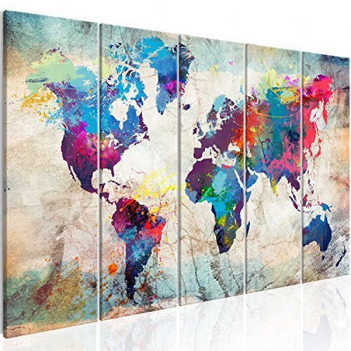 murando Cuadro Mapamundi 225x90 cm Impresión de 5 Piezas Material Tejido no Tejido Impresión Artística Imagen Gráfica Decoracion de Pared Mapa del Mundo Continente k-A-0179-b-n