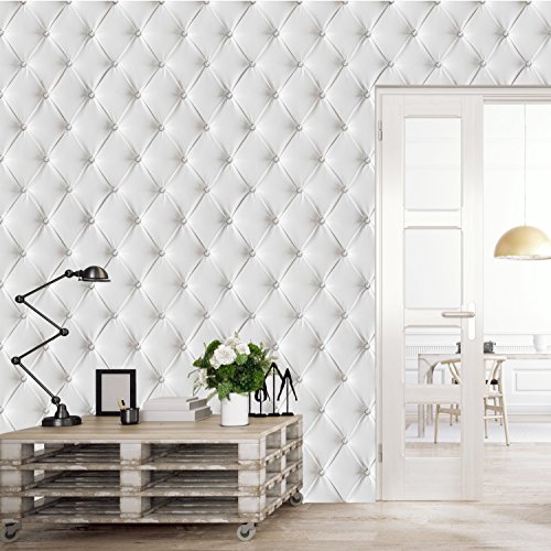 murimage Papel Pintado Cuero Blanco 274 x 254 cm Incluyendo Pegamento Fotomurales óptica 3D Diamantes Brillo Acolchado Dormitorio