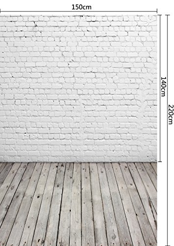 Muzi Photography blanco pared de ladrillo con piso de madera fondo para estudio fotográfico para Studio Props 150 x 220 cm D-2504