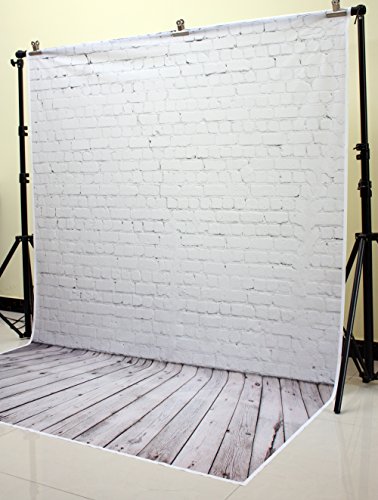 Muzi Photography blanco pared de ladrillo con piso de madera fondo para estudio fotográfico para Studio Props 150 x 220 cm D-2504