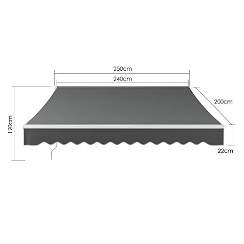 MVPower Toldo Abatible con Brazos, Toldo Retráctil de Metal y Poliéster Resistente a los Rayos UV e Impermeable para Exterior Balcón Jardín Terraza Cafetería Restaurante, 300 x 250(Gris)