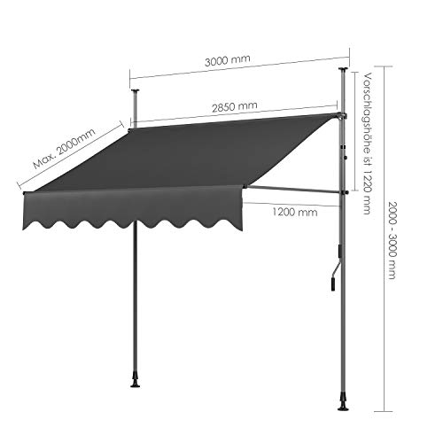 MVPower Toldo Articulado con Armazón, Terraza Balcón Toldo Extensible, Resistente a Los Rayos UV,300 x 120 cm, Gris