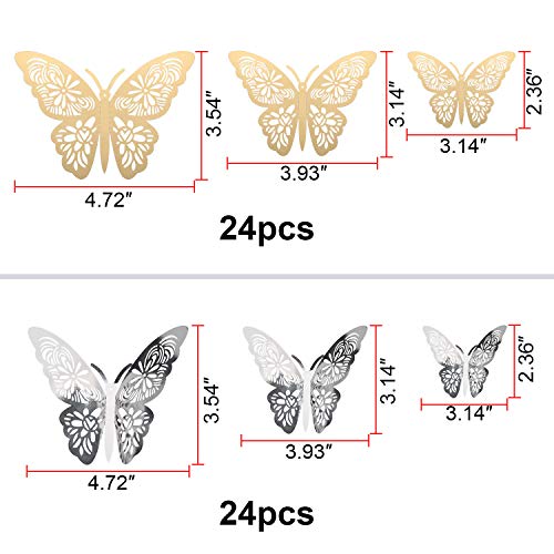 MWOOT 48 piezas mariposas decorativas 3d, mariposas pegatinas de pared decorativas para la decoración de la fiesta de cumpleaños dormitorio de la boda decoración del hogar