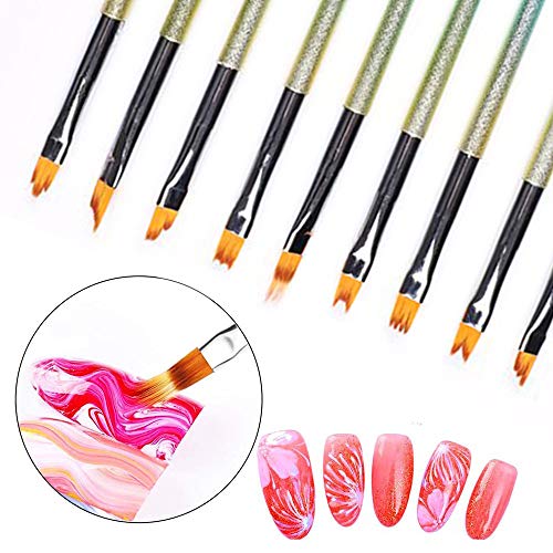 MWOOT 9 Unidades Pinceles Uñas para Nail Art Ombre Gradient French Stil, Cepillos de Uñas Manicura Accesorios para Decorar Uñas Acrilicas