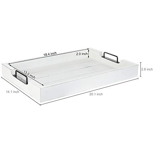 MyGift - Bandeja para servir de madera blanca vintage con asas de metal negro de 50,8 cm