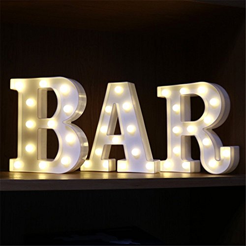 Mystery&Melody LED BAR letra decorativa lámpara luz LED alfabeto blanco sólido letras para fiesta boda decoración luz (BAR)