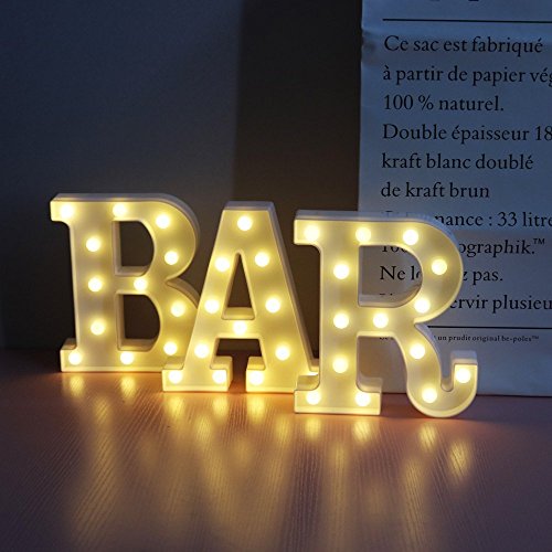 Mystery&Melody LED BAR letra decorativa lámpara luz LED alfabeto blanco sólido letras para fiesta boda decoración luz (BAR)