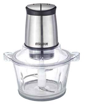 MyWave Mini Picadora MWPC-MIN Trituradora De Alimentos Potencia 400W Capacidad De 1,5 litros Bol de Cristal Cuerpo y Cuchillas de Acero Inoxidable