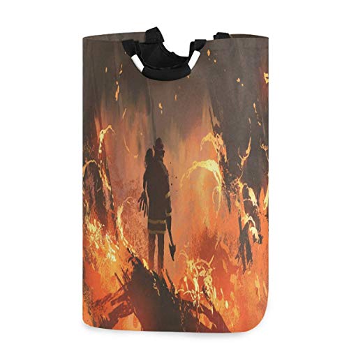 N\A Bombero Holding Girl Bombero Fiamma Cesto para ropa con asas cesta de almacenamiento plegable impermeable gran cesto ropa sucia para lavandería, 22,7 pulgadas