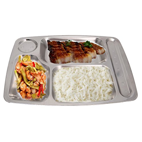 NA. Mentin - Bandeja para comida, acero inoxidable, con 4/5/6 compartimentos, bandeja de comida, plato de servicio rectangular, bandeja para vajilla, plato de cena para comedor escolar (03#)