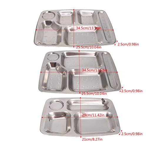 NA. Mentin - Bandeja para comida, acero inoxidable, con 4/5/6 compartimentos, bandeja de comida, plato de servicio rectangular, bandeja para vajilla, plato de cena para comedor escolar (03#)