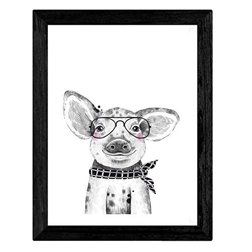 Nacnic Set de 4 láminas de Animales Infantiles con Chicle Rosa Y Gafas,en tamaño A4, Poster Papel 250 gr Marco