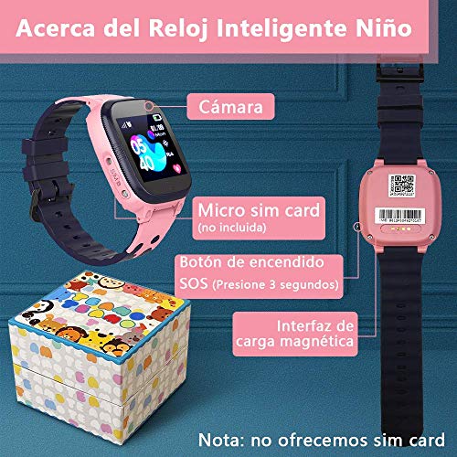 NAIXUES Smartwatch Niños, Reloj Inteligente Niño IP67, Reloj niños con Juego, Hacer Llamada, Chat de Voz, Localizador LBS, SOS, Despertador, Modo de Clase, Cámara, Regalo para niños de 3-12 años