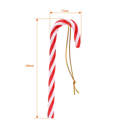 Naler 12 Bastones de Caramelo Adornos para Árboles de Navidad Muletas Plásticas Colgante de Decoración con Cordón Rojo y Blanco