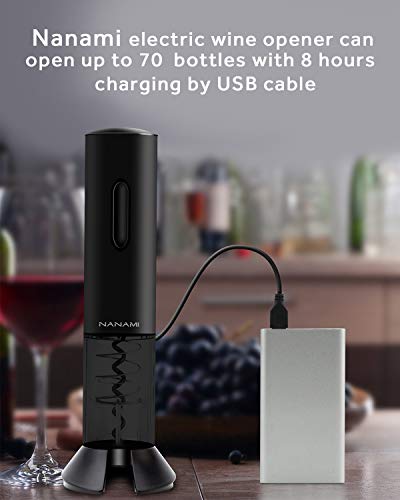 NANAMI Sacacorchos Eléctrico Inalámbrico, Profesional Automatico Abrelatas de Vino, Abridor Botellas Recargable con Cortador de Cápsulas, El Regalo Ideal para los Amantes del Vino y la Enología