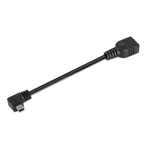 NANOCABLE 10.01.3900 - Cable Mini USB 2.0 OTG acodado (On-The-GO), Tipo Mini B/M-A/H, Macho-Hembra, Negro, 15cm