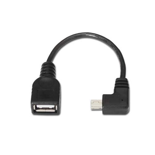 NANOCABLE 10.01.3900 - Cable Mini USB 2.0 OTG acodado (On-The-GO), Tipo Mini B/M-A/H, Macho-Hembra, Negro, 15cm