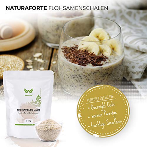 NaturaForte Cáscara de Psyllium Husk 1000g - Vegano - Rico en fibra y mucílago - Sin gluten - Psyllium Husk - Superfood Low-Carb