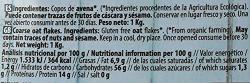 NaturGreen Copos de Avena Gruesos Sin Gluten Bio - Pack de 6 unidades x 1 Kg