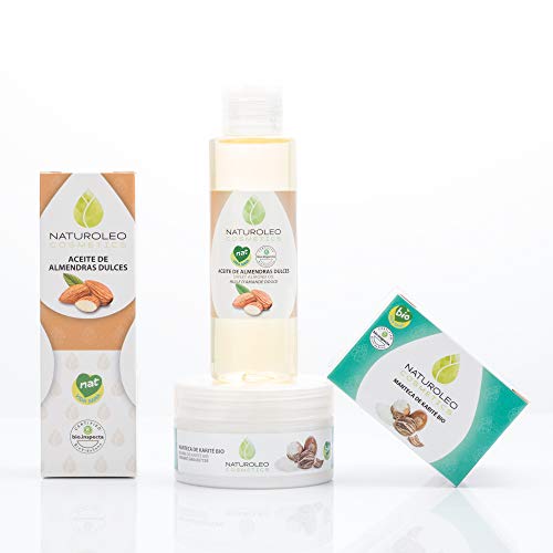 Naturoleo Cosmetics, Aceite Almendras Dulces NAT + Manteca Karité BIO - Pack Cuidado Piel y Cabello - 100 ml + 100 ml