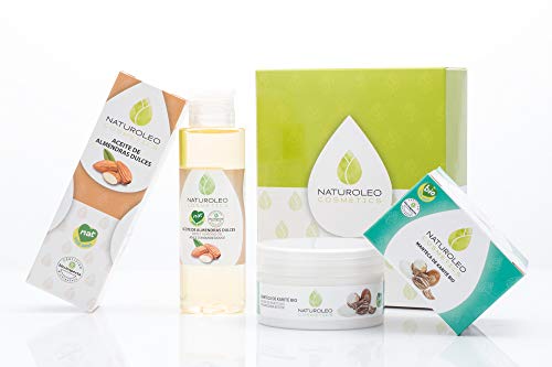 Naturoleo Cosmetics, Aceite Almendras Dulces NAT + Manteca Karité BIO - Pack Cuidado Piel y Cabello - 100 ml + 100 ml