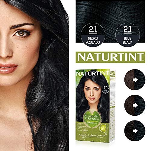 Naturtint Coloración 2.1 Negro Azulado - 100% Cobertura de canas y Hidratación, Ingredientes Vegetales, Color Natural y Duradero, Tinte Sin Amoniaco, Parabenes, Siliconas – 170ml