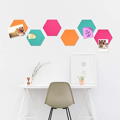 Navaris hexágonos de Fieltro Autoadhesivo - Set 6 Paneles Adhesivos 15x17x1.5CM de Pared - Decoración de habitación en Turquesa Naranja y Rosado