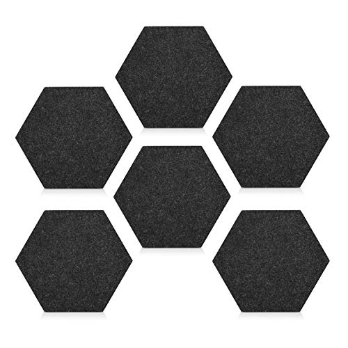 Navaris hexágonos de Fieltro Autoadhesivo - Set 6 Paneles Adhesivos 15x17x1.5CM para Pared - Decoración habitación Cocina y Oficina en Gris Oscuro