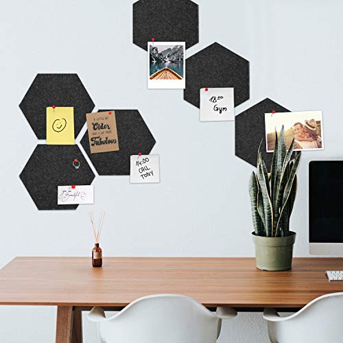 Navaris hexágonos de Fieltro Autoadhesivo - Set 6 Paneles Adhesivos 15x17x1.5CM para Pared - Decoración habitación Cocina y Oficina en Gris Oscuro