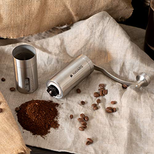 Navaris Molinillo de café Manual de Acero Inoxidable - con Engranaje de cerámica - Moledor Manual Regulable para café Espresso Granos