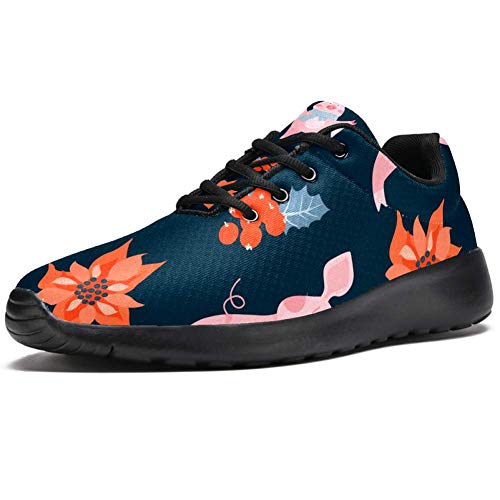 Navidad Lindos Cerdos Poinsettia Hojas de Acebo y piruleta Athletic Trainers Zapatillas Ligeras Calzado Deportivo para Mujer