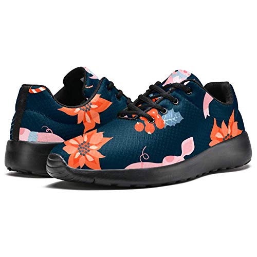 Navidad Lindos Cerdos Poinsettia Hojas de Acebo y piruleta Athletic Trainers Zapatillas Ligeras Calzado Deportivo para Mujer