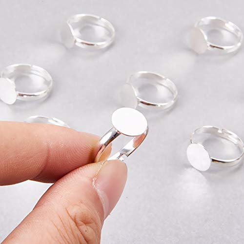 NBEADS 100Pcs Anillo Blanco Plateo El Anillo Ajustable Base Base de Ajustes para la Fabricacion de la Joyeria Resultados, 19 mm