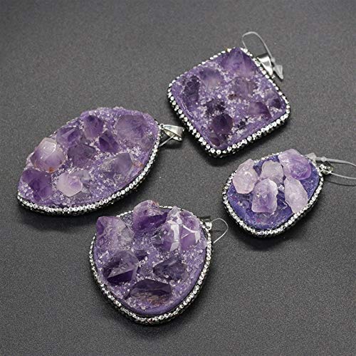 NBKLSD Encantos de Cristal Violeta Nueva Natural con Piedras Collares de Agua caída druzy amatistas Colgantes for Hacer la joyería de Bricolaje Colgantes del Collar (Metal Color : 32x45mm)