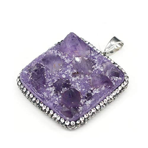 NBKLSD Encantos de Cristal Violeta Nueva Natural con Piedras Collares de Agua caída druzy amatistas Colgantes for Hacer la joyería de Bricolaje Colgantes del Collar (Metal Color : 32x45mm)